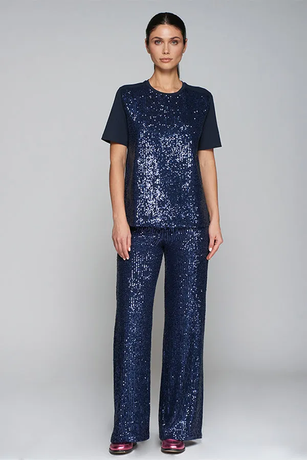 Vilagallo VENUS NAVY SEQUIN TROUSERS