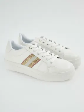 White Shimmer Side Stripe Cupsole Trainers | Women | George at ASDA