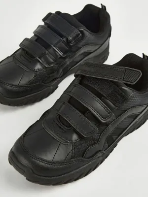 Wide Fit Black Triple Strap Trainers | School | George at ASDA